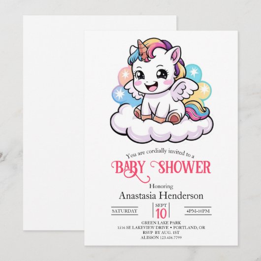 Schattige Sprookje Eenhoorn Baby shower Kaart (Voorkant / Achterkant)