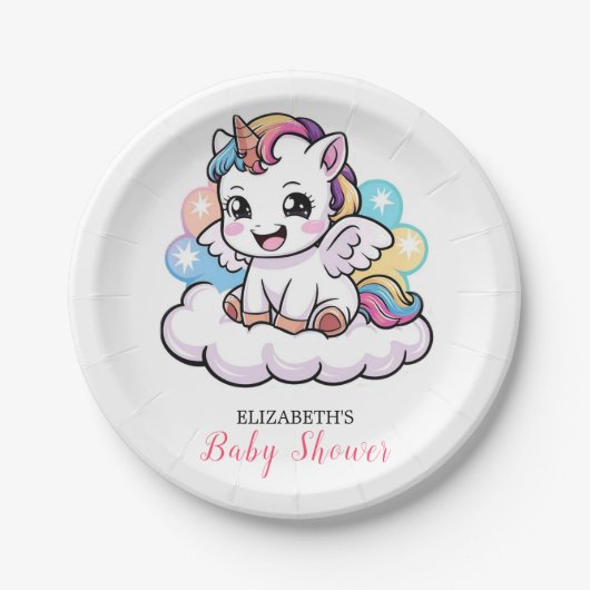 Schattige Sprookje Eenhoorn Baby shower Papieren Bordje (Voorkant)