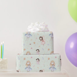 Schattige Sprookjes Bloemen Mint Groen Meisjesacht Cadeaupapier