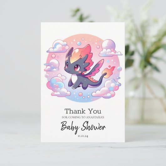 Schattige sprookjesachtige draak Baby shower Bedankkaart (Staand voorkant)
