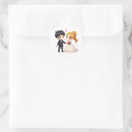 Schattige Sprookjesbruiloft - Chibi-stijl Ronde Sticker (Tas)