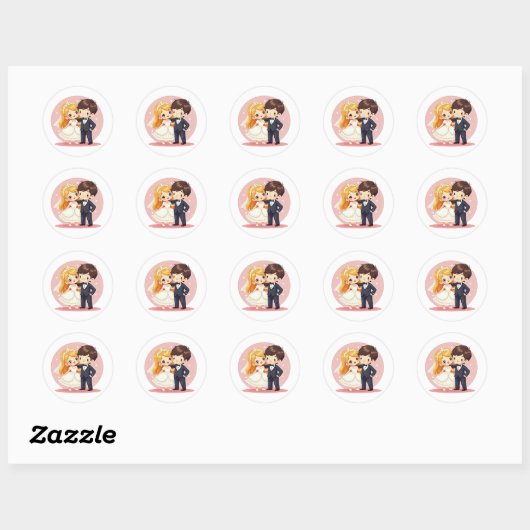 Schattige Sprookjesbruiloft - Chibi-stijl Ronde Sticker (Vel)
