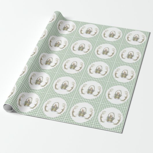 Schattige Sprookjesdier Gingham Baby shower Cadeaupapier (Uitgerold)