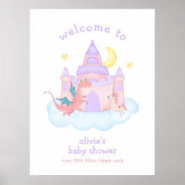 Schattige Sprookjesdraak Eenhoorn Baby shower Welk Poster