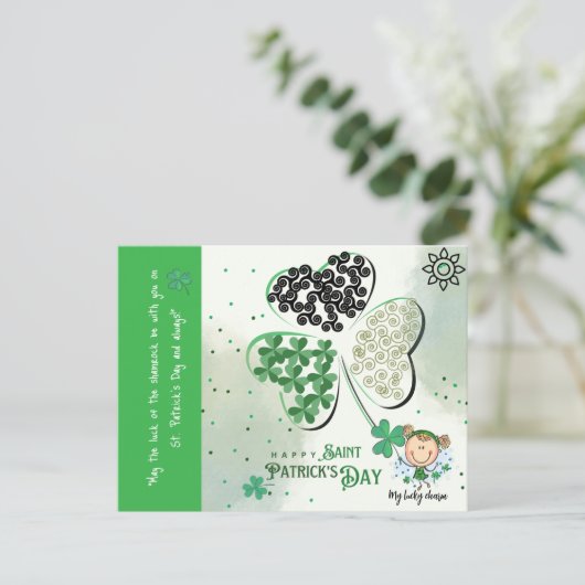 Schattige St. Patrick Little Girl Briefkaart (Staand voorkant)