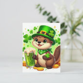 Schattige St. Patrick Otter Groene Bier Briefkaart (Staand voorkant)