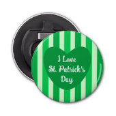 Schattige St. Patrick's Day Groen Gestreept Eenvou Button Flesopener (Voorkant)
