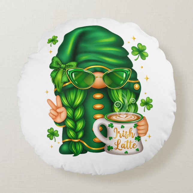 Schattige St. Patrick's Day Kabouter die Koffie Dr Rond Kussen (Voorkant)