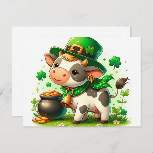 Schattige St. Patricks Day Koe Briefkaart (Voorkant / Achterkant)