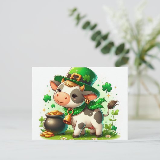 Schattige St. Patricks Day Koe Briefkaart (Staand voorkant)