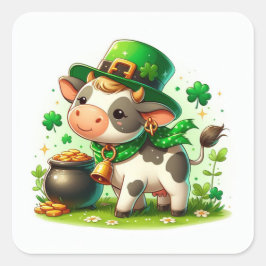 Schattige St. Patricks Day Koe Vierkante Sticker