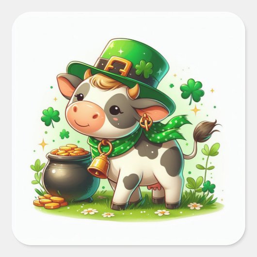 Schattige St. Patricks Day Koe Vierkante Sticker (Voorkant)