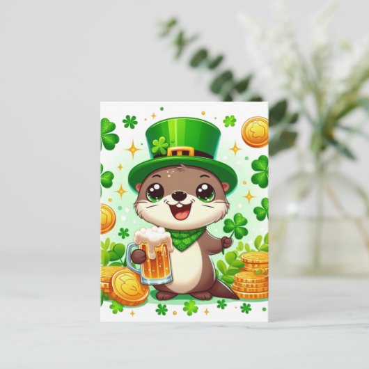 Schattige St. Patricks Day Otter Briefkaart (Staand voorkant)