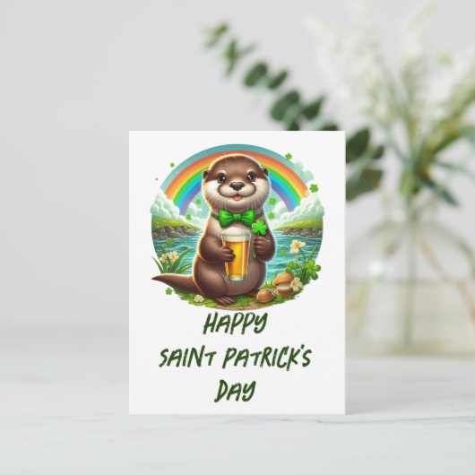 Schattige St. Patricks Day Otter met bier Briefkaart (Staand voorkant)