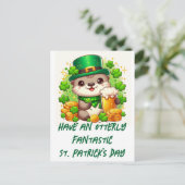 Schattige St. Patricks Day Otter met bier en goud Briefkaart (Staand voorkant)