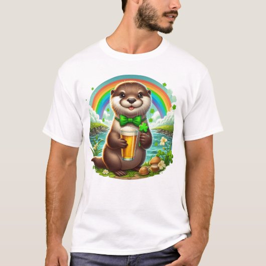 Schattige St. Patricks Day Otter met bier T-shirt (Voorkant)