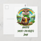 Schattige St. Patrick's Day Otter Met Een Drankje Briefkaart (Voorkant / Achterkant)