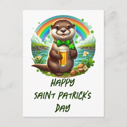 Schattige St. Patrick's Day Otter Met Een Drankje Briefkaart (Voorkant)