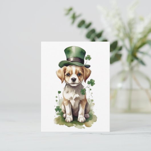 Schattige St. Patrick's Day Puppy Briefkaart (Staand voorkant)
