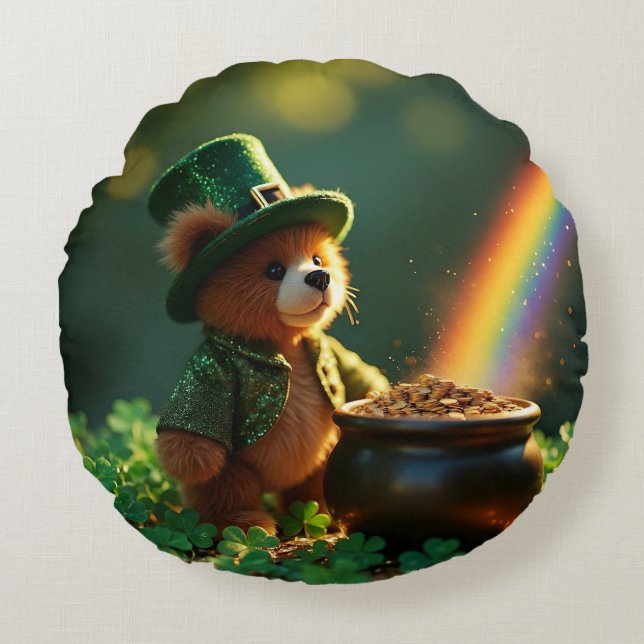 Schattige St. Patrick's Day teddybeer Rond Kussen (Voorkant)