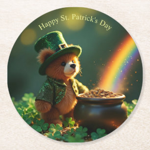 Schattige St. Patrick's Day teddybeer Ronde Kartonnen Onderzetter