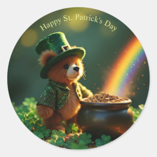 Schattige St. Patrick's Day teddybeer Ronde Sticker