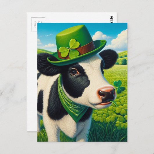 Schattige St. Patrick's Day Zwart-wit Koe Briefkaart (Voorkant / Achterkant)
