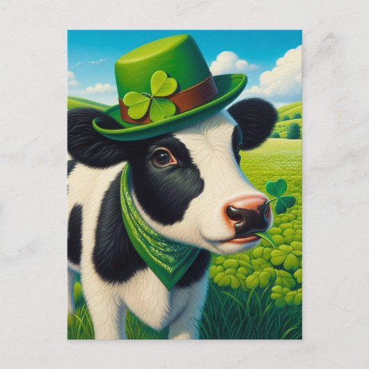 Schattige St. Patrick's Day Zwart-wit Koe Briefkaart (Voorkant)