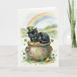Schattige St. Patrick's Day Zwarte Kat Pot met Gou Kaart
