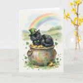 Schattige St. Patrick's Day Zwarte Kat Pot met Gou Kaart (Gele Bloem)