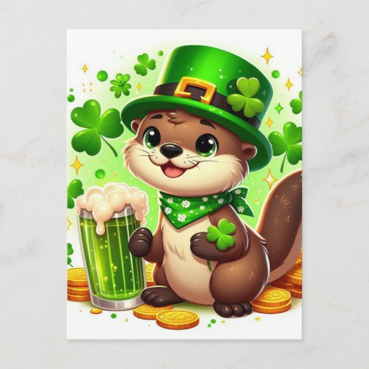 Schattige St. Patricks Otter Groen Bier Briefkaart (Voorkant)