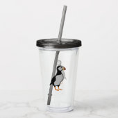 Schattige staande Puffin-Cartoon voor paarden Acryl Drinkbeker (Achterkant)