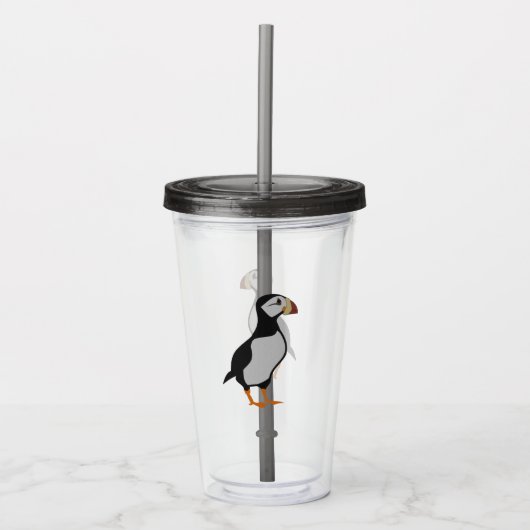 Schattige staande Puffin-Cartoon voor paarden Acryl Drinkbeker (Voorkant)
