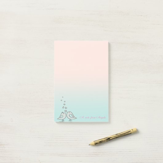 Schattige staartvogels in liefde post-it® notes (Op bureau)