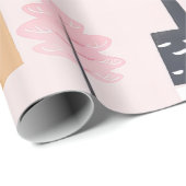 Schattige stad huizen roze cadeaupapier (Rol Hoek)