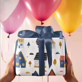 Schattige stadshuizen cadeaupapier