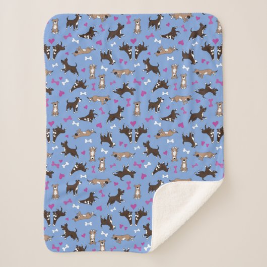 Schattige Staffy Lab Hond Witte Botten Roze Harten Sherpa Deken (Voorkant)