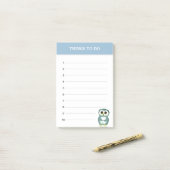 Schattige stalen blauwe uil & bewerkbare dingen om post-it® notes (Op bureau)