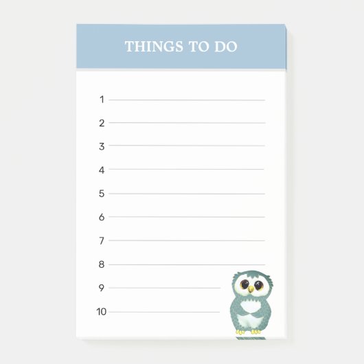 Schattige stalen blauwe uil & bewerkbare dingen om post-it® notes (Voorkant)
