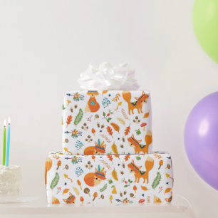 Schattige stamvossen, herfstbloemenelementen cadeaupapier