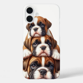 SCHATTIGE STAPEL BOXER PUPPYHONDEN iPhone 16 PLUS HOESJE