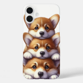 SCHATTIGE STAPEL CORGI PUPPYHONDEN iPhone 16 PLUS HOESJE
