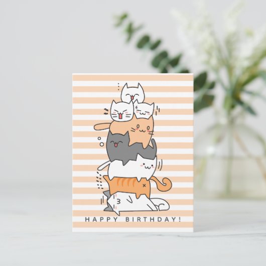 Schattige stapel katten verjaardag briefkaart (Staand voorkant)