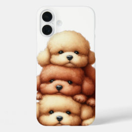 SCHATTIGE STAPEL POEDEL PUPPY HONDEN iPhone 16 PLUS HOESJE