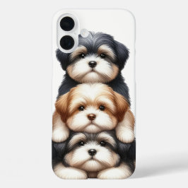 SCHATTIGE STAPEL SHIH TZU PUPPYHONDEN iPhone 16 PLUS HOESJE