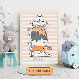 Schattige Stapel van Katten Kinder Slaapkamer Poster