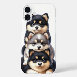 SCHATTIGE STAPEL VAN SHIBA INU PUPPYHONDEN iPhone 16 PLUS HOESJE