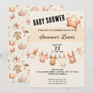 Schattige Star Baby shower - Kledinglijn Uitnodigi Kaart