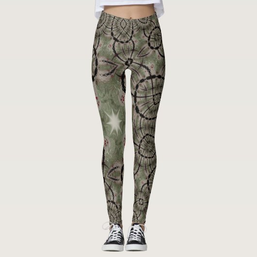 Schattige Star Sage Groen Zwart Rood Hart Leggings (Voorkant)