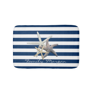 Schattige Starfish, marineblauw Stripes-gepersonal Badmat